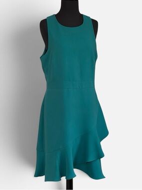 Banana Republic Teal Sleeveless Ruffle-Hem Wrap Racerback Dress Sz 10 Fit Flare